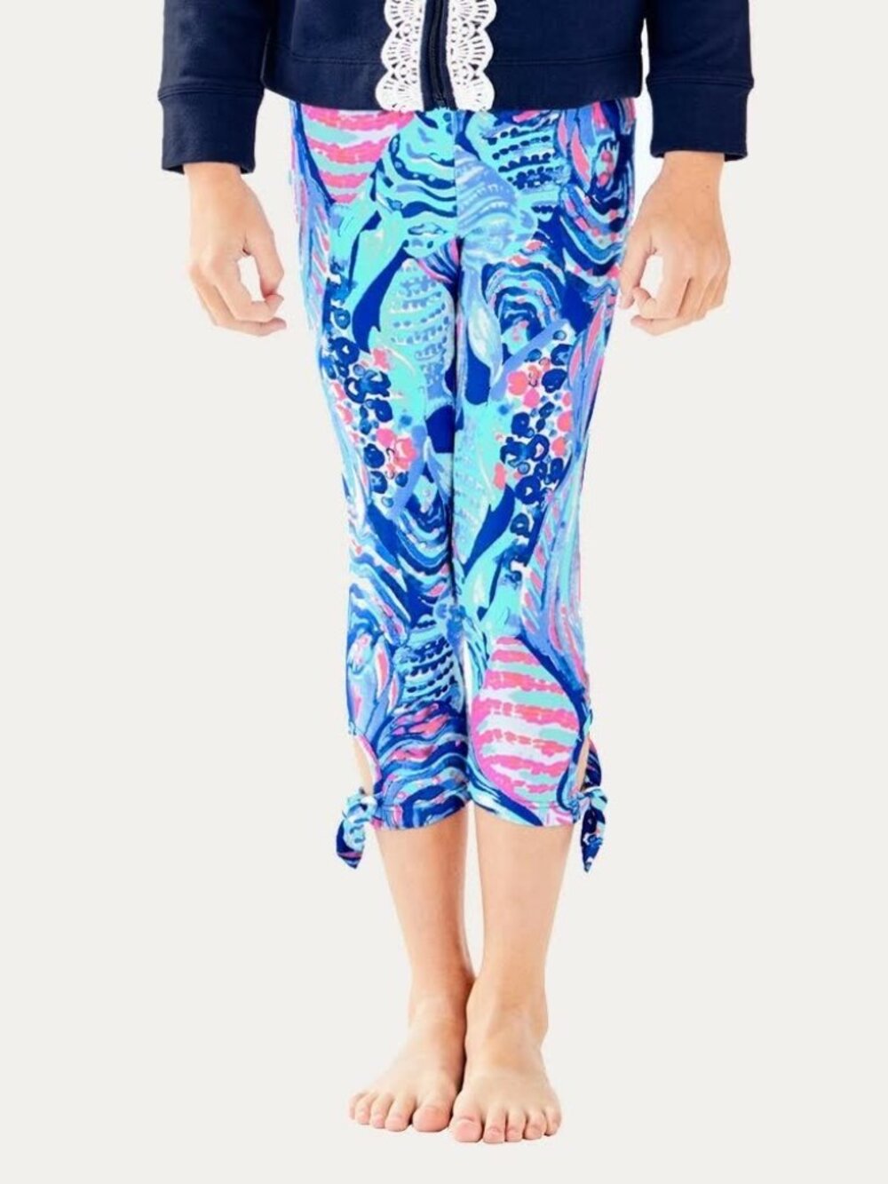 Lilly Pulitzer Maia Blue & Pink Shell Scale Print Kids Tie Leggings XL (12/14)